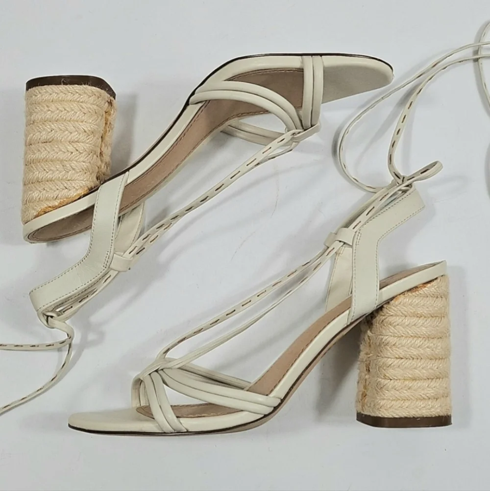 Gibson Latimer Tasha Sheep Leather Cream Ankle Wrap Jute Block Heel Sandal - Picture 8 of 16